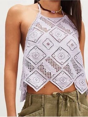 Free People Lavender Crochet Halter Camisole